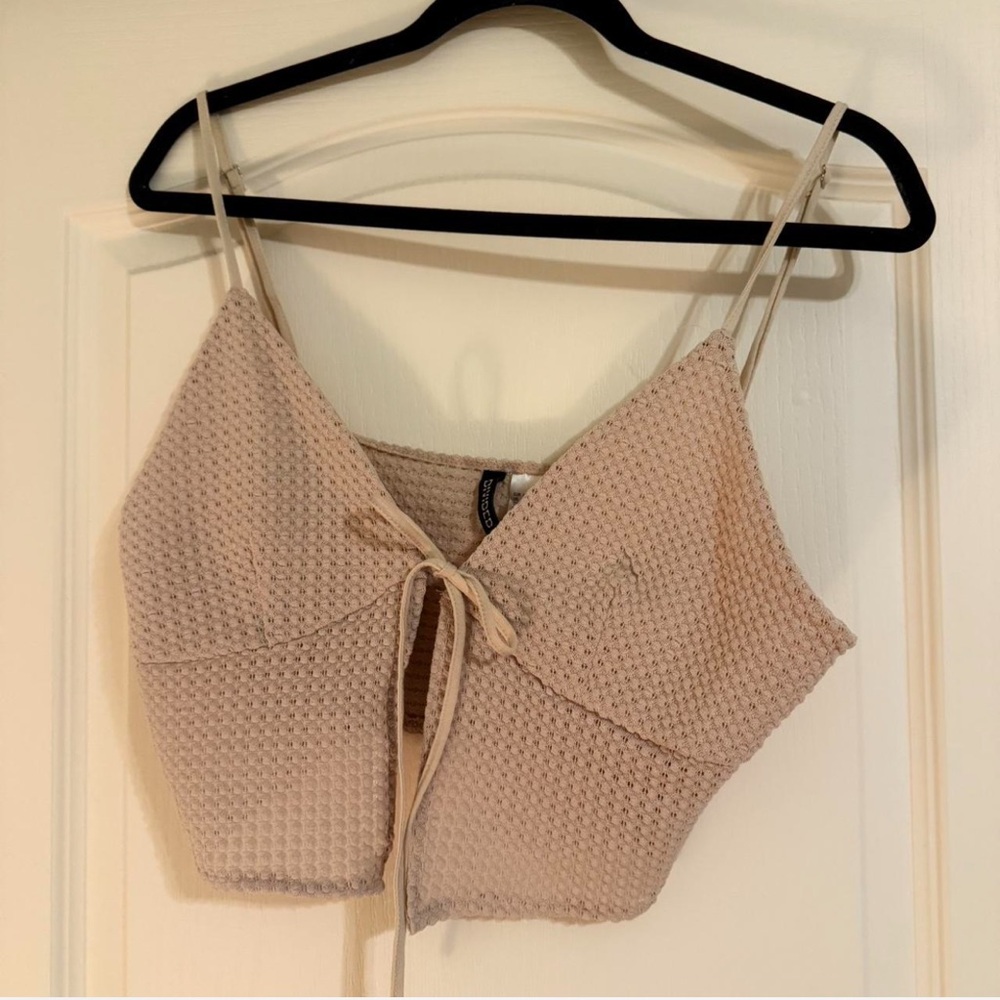 Beige Textured Crop Top